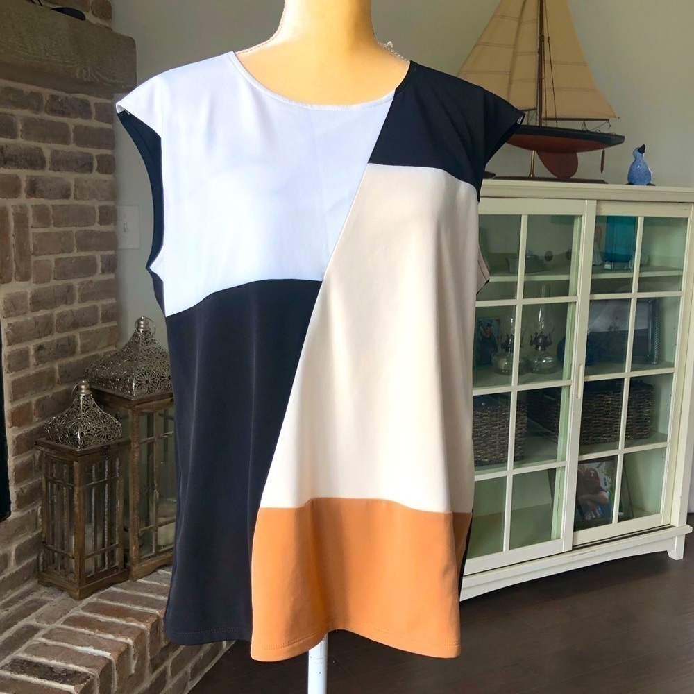 Calvin Klein Womens White Colorblocked Sleeveless Top Sz XL